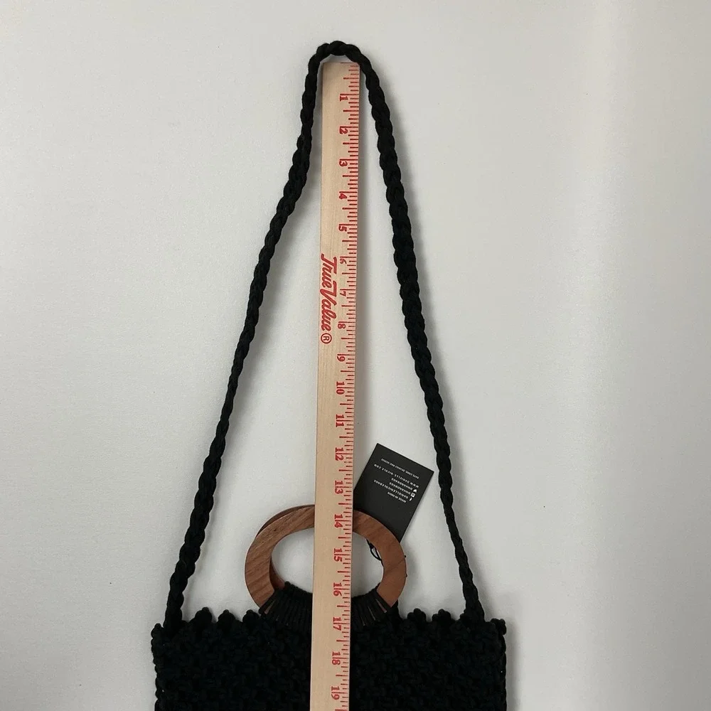 Danielle Nicole Black‎ Macrame Fringe Crossbody Shoulder Bag Boho Cottagecore